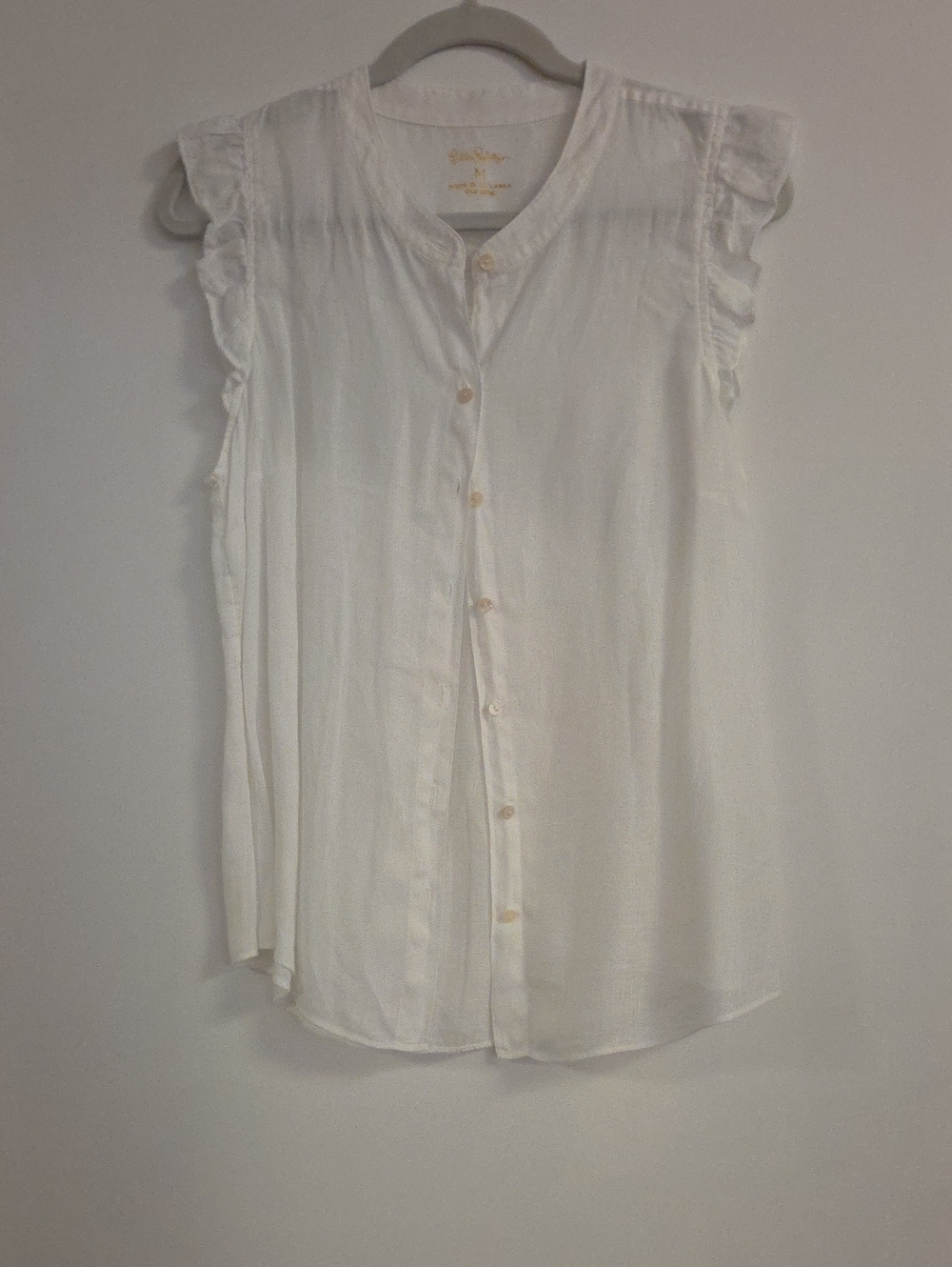 Lilly Pulitzer Sleeveless White Ruffle Button-Front Top